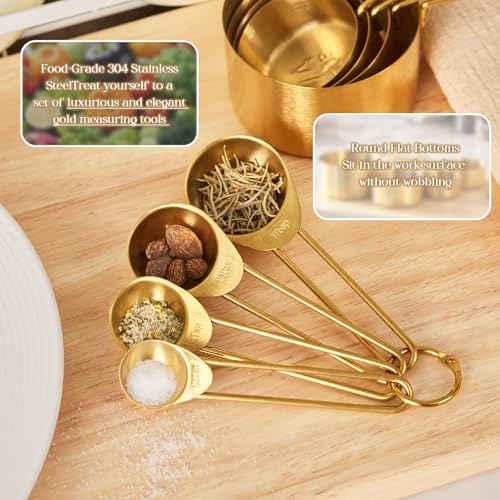 Golden 304 Stainless Steel Measuring Cups and Spoons Set (Shiny Gold / Set of 8)