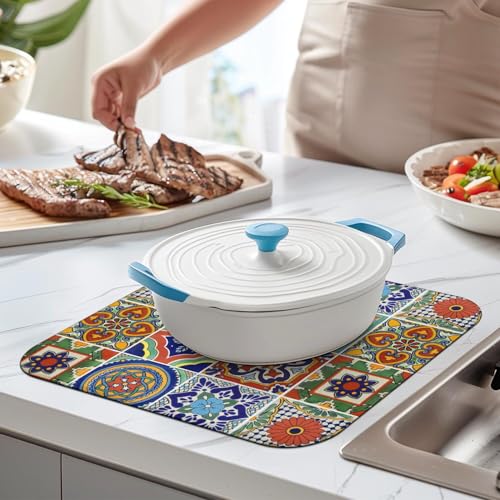 Boho Dish Drying Mat Drainer Pads (Brown / 16"x18")