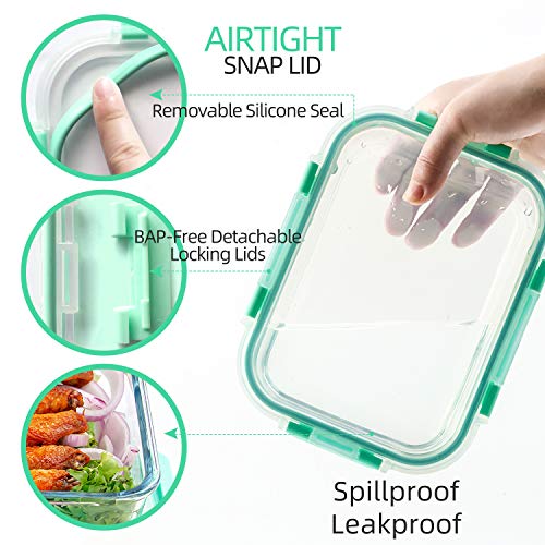 10 Pack] Glass Food Storage Containers with Lids (Light Green)