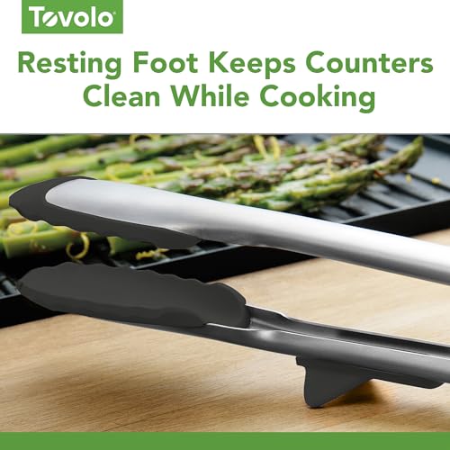 Tongs With Silicone Tips Easy Grip 13” Long Kitchen Tongs Stainless Steel Handle For Cooking BBQ (Black)
