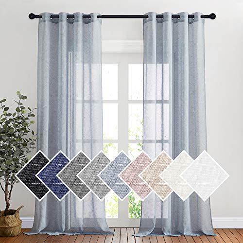 Sheer Curtains Flax Texture for Bedroom (52"W x 108"L (Pack of 2) / Sea Mist)