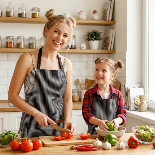 4 Pack Parent and Child Aprons Set (Red+black)