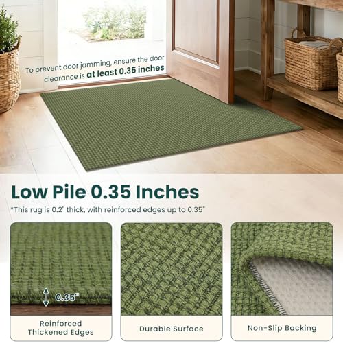 Rugs for Entryway 3x5 ft Washable Area Rug Non Slip Rubber Backed Entry Rug Woven Indoor Door Mat Cotton Kitchen Rugs for Entryway (Olive Green/Earthy Green / 3' x 5' (Rectangular))