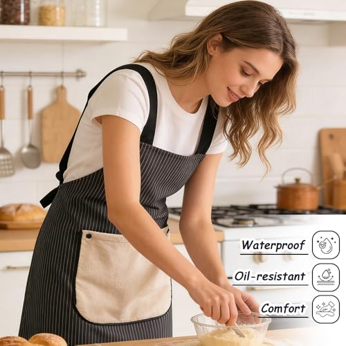 Apron With Towel Attached Apron With Pockets 2pcs（Black (Black/Navy)