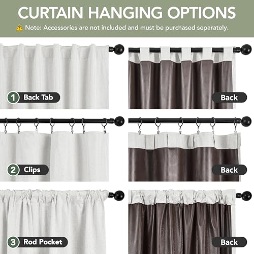 100% Blackout Linen Curtains for Bedroom Living Room 54 Inch Long (Cream/100% Blackout / 52"W x 54"L (Pack of 2))