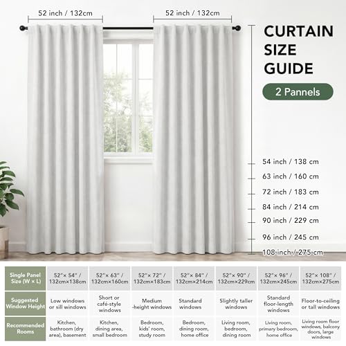 100% Blackout Linen Curtains for Bedroom Living Room 84 Inch Long (Cream/100% Blackout / 52"W x 84"L (Pack of 2))