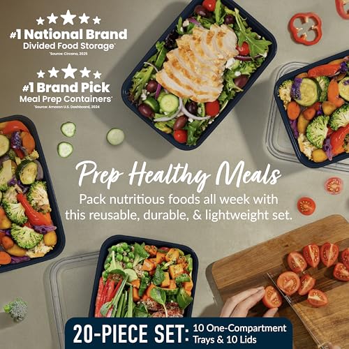 Prep - 20-Piece 1-Compartment Reusable Meal Prep Containers with Lids, PFAS & BPA Free Materials, Durable, Microwave, Freezer, & Dishwasher Safe To Go Food Storage (Navy Blue) (Navy Blue)