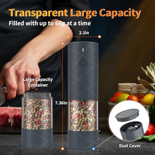 2Pack Electric Salt and Pepper Grinder Set USB Rechargeable with Warm LED Light (2Pack/Gray)
