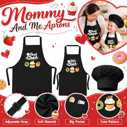 2 Pack Parent and Child Aprons Set Mommy and Me Aprons Black (Black)