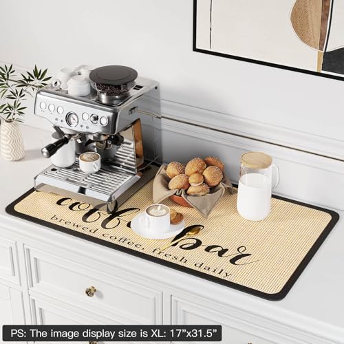 Coffee Mat Dish Drying Mat for Kitchen Counter (31.5" x 17" / Beige)