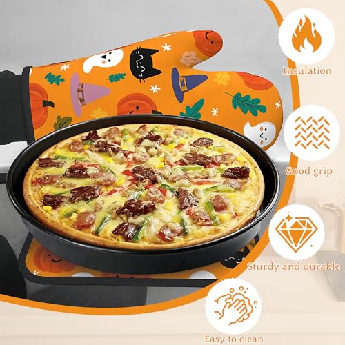 Halloween Pumpkins Oven Mitts and Pot Holders Set (Halloween Pumpkins Ghosts Black Cats)