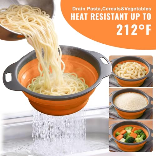 2 Pack Collapsible Silicone Colander with Handle (Orange / Standard)