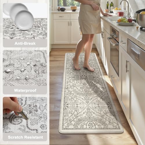 Anti Fatigue Kitchen Mats (Light Grey/Multi / 59"L x 24"W x 0.5"Th)