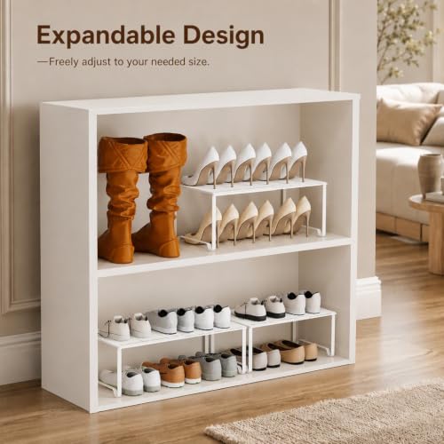 Extendable Metal Wire Shelf Organizer (White / 2 Pack)