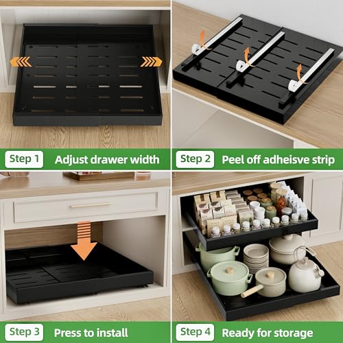 2 Pack Expandable Pull Out Cabinet Organizer (21"D X 12-20"W (2 Pack) / Black)