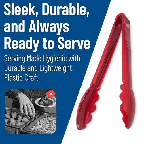 Carly Tongs Plastic Serving Tongs (9" Utility Tong / 12 Pack / Red)