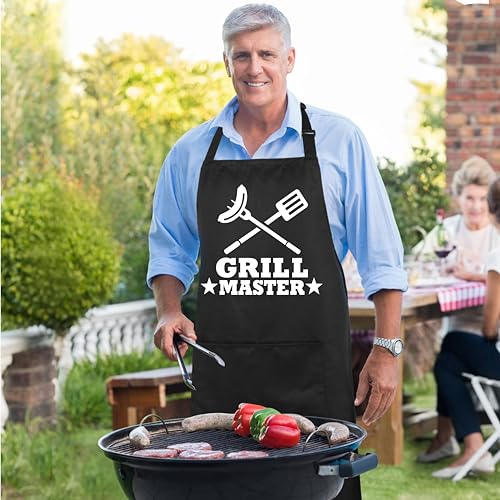 Funny Apron for Men Women 100% Cotton Grill Master Adjustable Bib Aprons with 2 Pockets Funny Gifts Grilling Grill Kitchen Cooking BBQ Black (Grill Master)