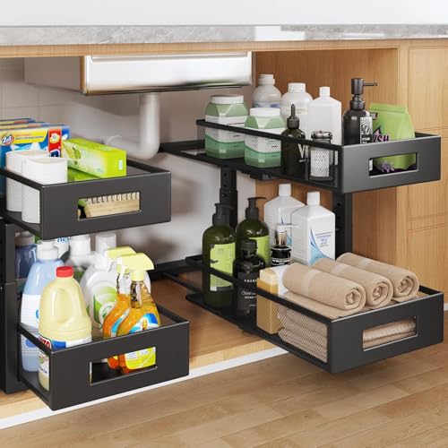 2 Packs 17IN Depth Under Sink Organizer (Black / 2 Pack-17"Dx11.6"-16.7" H)