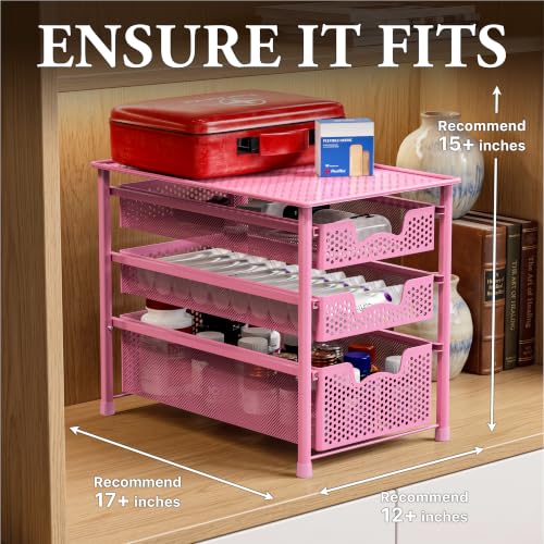 Stackable 3 Tier Sliding Basket Organizer Drawer (3-Tier / Pink)