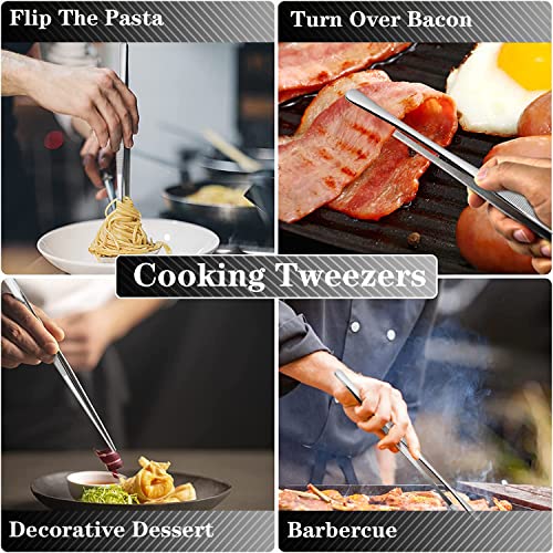 2 Pcs 10 Inch Cooking Tweezers Stainless Steel (10+10inch / Silver)