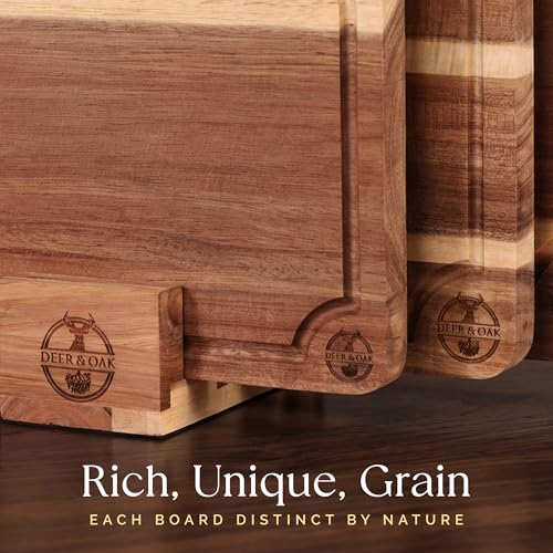 Non Toxic 3 Piece Acacia Cutting Board Set with Stand (2 Pack)
