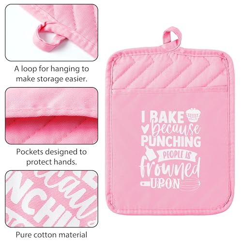 6Pcs Cotton Oven Mitts Pot Holders Funny Women Resistant Hot Pads Machine Washable Microwave Gloves with Hanging Loop Pocket Potholder for Kitchen Baking Cooking GrillingPink (Funny Woman & Pink)