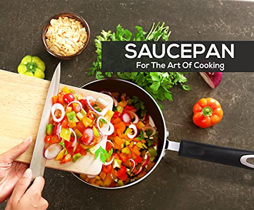 Nonstick Stock Pot Saucepan Set with Lids (1.5QT + 3QT (Pack of 1) / Grey-Black)