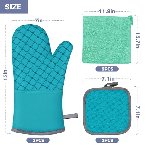 6 Pcs Oven Mitts and Pot Holders (Lake Blue)