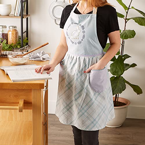 Spring Kitchen Collection Adjustable Woman's Apron with Pockets & Extra Long Ties (Cottontail Farmhouse)