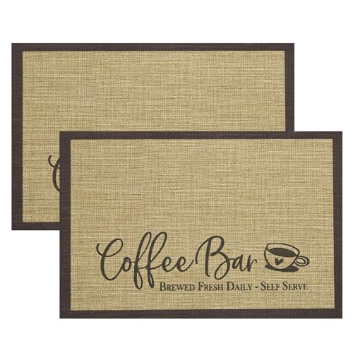 Coffee Bar Mat Set of 2 (12" x 18", Rectangular 2 Pcs / Wood)