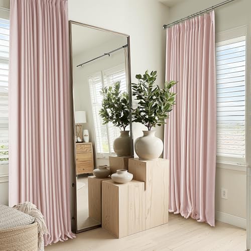 Natural Pinch Pleated Linen Curtains (Pinch Pleated - Pink / 40"W x 90"L (Pack of 2))