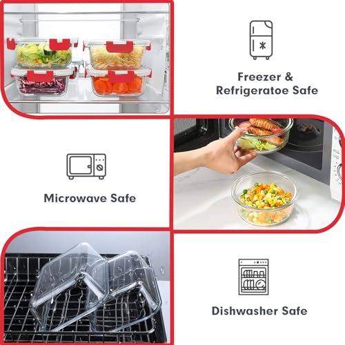 30 Pieces Glass Food Storage Containers Set with Lids (Red / 30 Pieces)