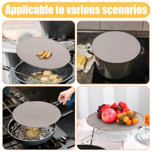 3 Pcs 12.6 Inch Silicone Splatter Screen for Frying Pan Grease Splatter Collapsible Guard Heat Resistant Multi Use for Baking and Cooking (Gray)