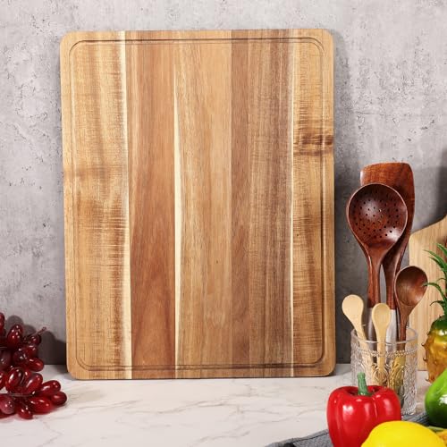 6 Pcs Acacia Wood Cutting Boards with Juice Grooves (18 x 14 Inch)
