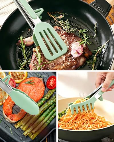 Kitchen Tongs for Cooking (Green / 9 inch)