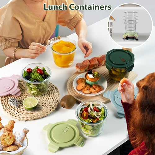 3Cup 23oz Glass Meal Prep Containers with Vented Lids Food Storage (Multicolor+Dark Green / 23oz)