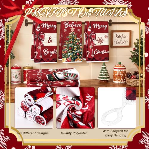 6 Pcs Red Christmas Kitchen Towels (Red Christmas)