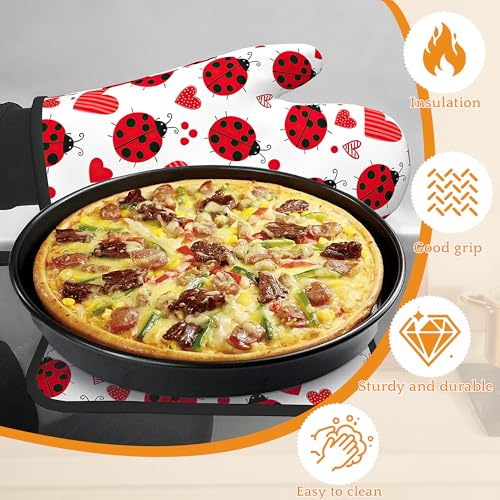 Cute Ladybug Oven Mitts and Pot Holders (Cute Ladybug Red Heart)