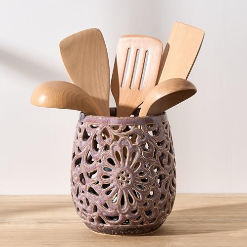 Farmhouse Kitchen Utensil Holder for Kitchen Counter (16096-Purple)