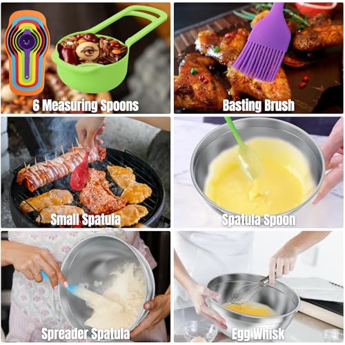 Stainless Steel Mixing Bowls Set with Lids & 3 Grater Attachments (Multicolor)
