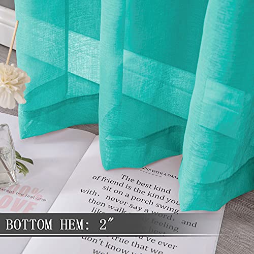 Sheer Curtains Linen Textured Living Room Curtain Sheers Light Filtering Rod Pocket Voile Curtains for Bedroom (42"W x 63"L (Pack of 2) / Aqua Blue)