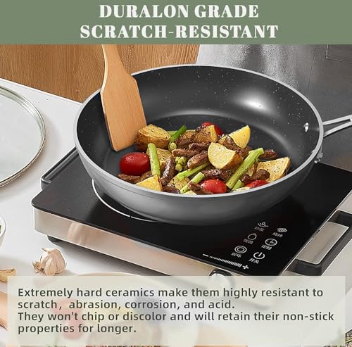 9pc Cookware Set Healthy Duralon Blue Ceramic Nonstick Coated (9 Piece Cookware Set / Cool Gray)