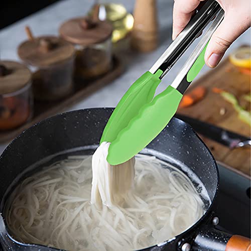 Mini Tongs with Silicone Tips 7" Cooking Tongs (7-Inch / Green)