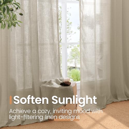 Short Linen Curtains 40 Inches Long for Cafe Kitchen (Camel / 30"W x 40"L (Pack of 2))