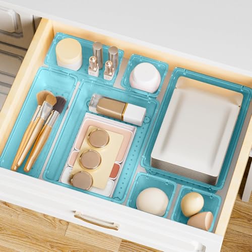 15 PCS Plastic Drawer Organizer Set (Sea Blue)