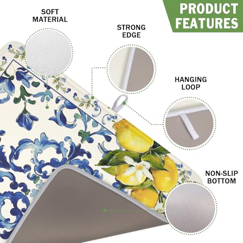 Lemon Dish Drying Mat 18x16 Inch (lemon Blue Yellow / 18" x 16")