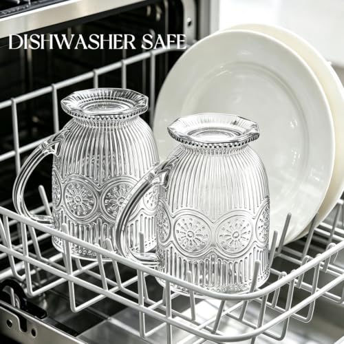 16oz Vintage Glass Coffee Mugs Set (Sunflower)