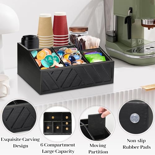 Coffee Station Organizer for Counter (Black Carving)