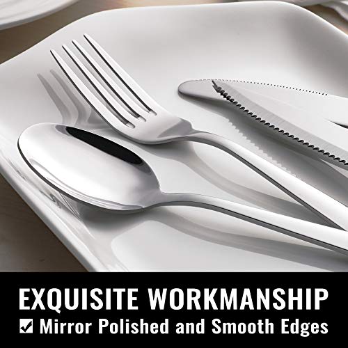 24 Piece Silverware Set with Steak Knives (Silver / 24-Piece)
