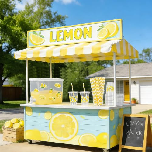152 Pcs Lemonade Stand Supplies Kits 8.8L Plastic Drink Dispenser with Spigot 50 Sets 12 Oz Disposable Cups with Lids Straws for Water Tea Beverages Juice